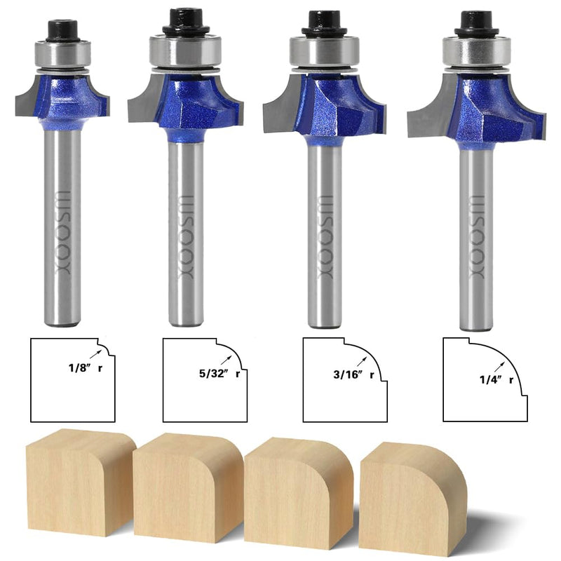 WSOOX 4 piece rounding cutter standard cutter set for wood with 6mm shank, cutter for router set
