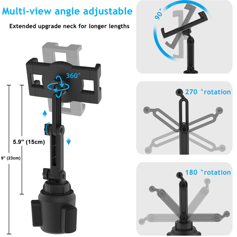 Cup Holder Tablet Mount for Car [Height Adjustable Arm] Vehicle/Truck Cupholder Tablet Mount Drink Holder for 4-12.9" Devices, iPad Pro Air Mini, Galaxy Tabs, iPhone, Tablets & Phones