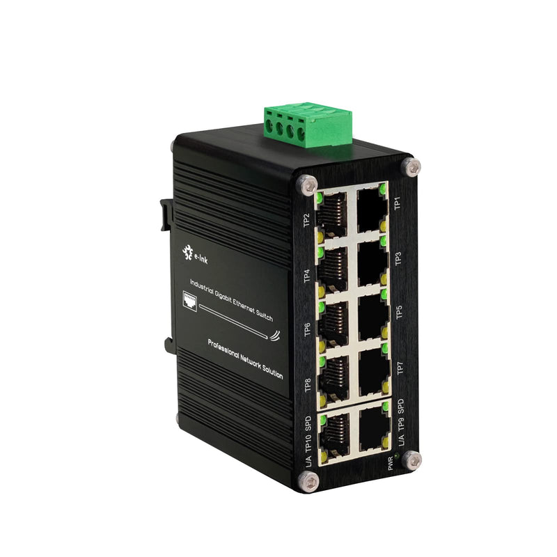 Industrial 10 Port Gigabit Ethernet Switch, RJ45 10/100/1000Mbps Mini Din Rail Mount Ethernet Switch, 12-48V DC Hardened Unmanaged Network Switch 20Gbps Switching Capacity 10 RJ45 Switch