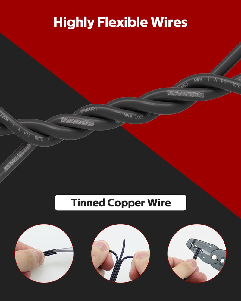 ALITOVE 98.4ft 18AWG Electric Wire 3 Pin 18 Gauge Black Stranded Tinned Copper Cord 18/3 LED Extension Cable for WS2811 Pixel Lights RGB IC 5050 WS2812B Halloween Christmas Light 5~24V DC 3-pin 18AWG 98.4FT