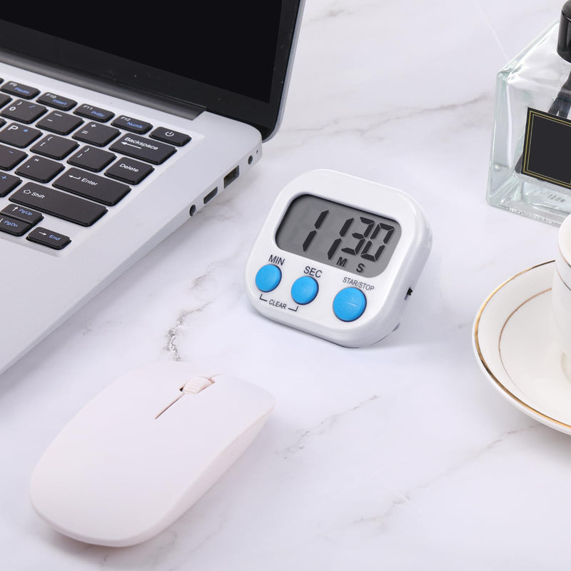 Weewooday 12 Pcs Digital Kitchen Magnetic Timer Bulk Classroom Count up Countdown Timer Large Digits Egg Loud Alarm Cute Desk Stopwatch for Teacher Kids Cooking Office(White,Stylish Style) Stylish Style White
