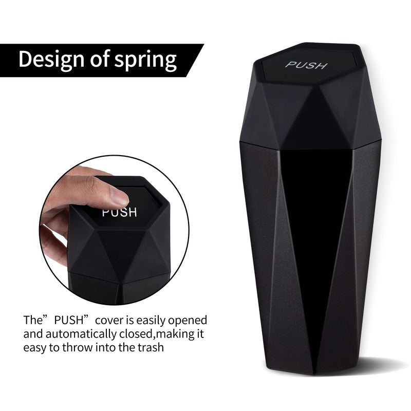 JUSTTOP Car Trash Can with Lid, Diamond Design Small Automatic Portable Trash Can, Easy to Clean, Used in Car Home Office (Black) Black 1