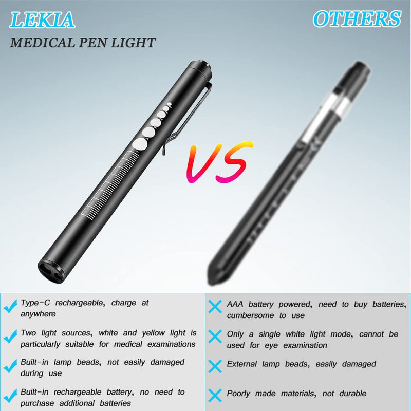 LEKIA Medical Pupil Light, Diagnostic Light, Nurse Emergency Service Accessories with Pupil Measuring Device and Ruler, Rechargeable USB LED Penlight for Nurses, Student Doctors, 1 Piece, Black