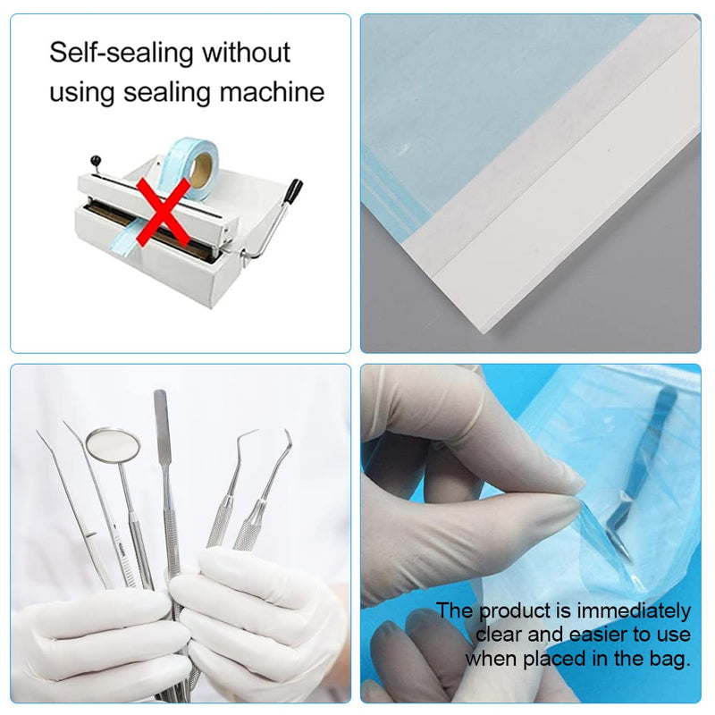 Self-sealing sterilisation bag, self-sealing sterilisation bag, PVC dental sterilisation bag bag, autoclave steriliser bag for cleaning tools, 100 pieces, 70 x 230 mm