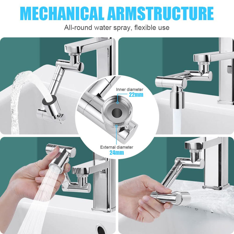 Flintronic Rotating Tap Attachment, 1440 Degree Multifunctional Extension Tap with 2 Adjustable Aerlators, Faucet Extender for Kitchen and Bathroom