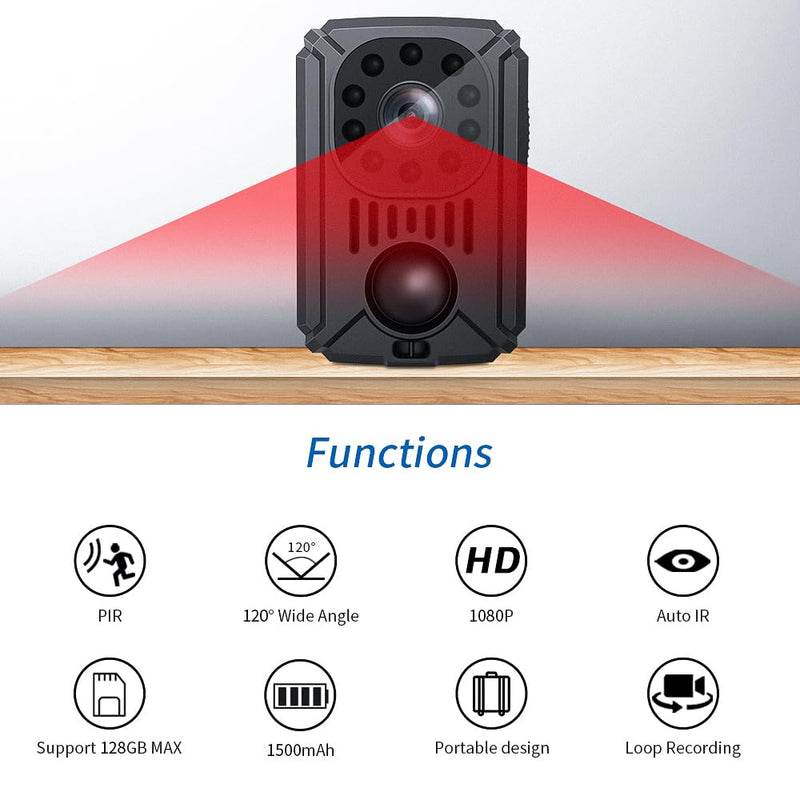 Andoer 1080P HD Body Mounted Camera Portable Video Recorder Hidden Camera with Auto Night Vision Large Battery Capacity 120°Wide Angle with Back Clip Bracket Base