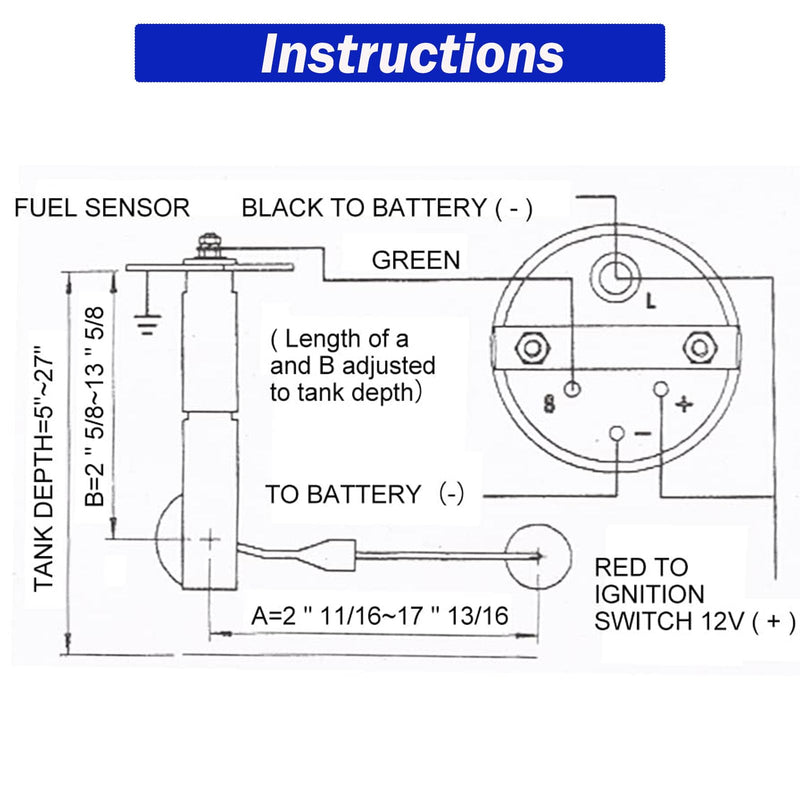 2" Fuel Level Gauge,12V Fuel Tank Meter E-1/2-F Pointer Meter 240-33ohm for Car RV Yacht Boat Motorcycle