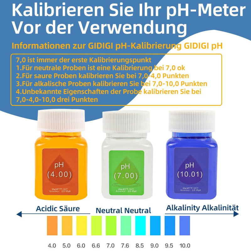 PH Calibration Solution Set (4.00, 7.00 and 10.01) with KCL Buffer Solution, 3 Bottles 50 ml PH Calibration Buffer Solution and 1 Bottle 50 ml KCL PH Probe Solution for PH Meter
