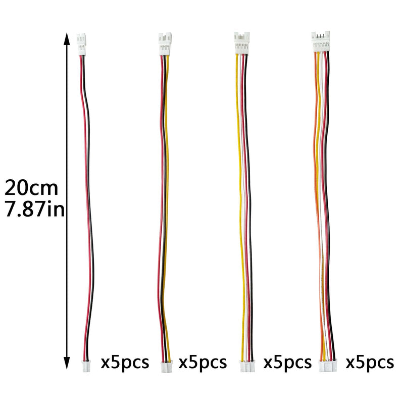 20pcs PH2.0mm 2PIN 3PIN 4PIN 5PIN Double End Female and Male Connector Extension Cord Terminal Connector Electronic Wire Cable 200mm Compatible with JST XH