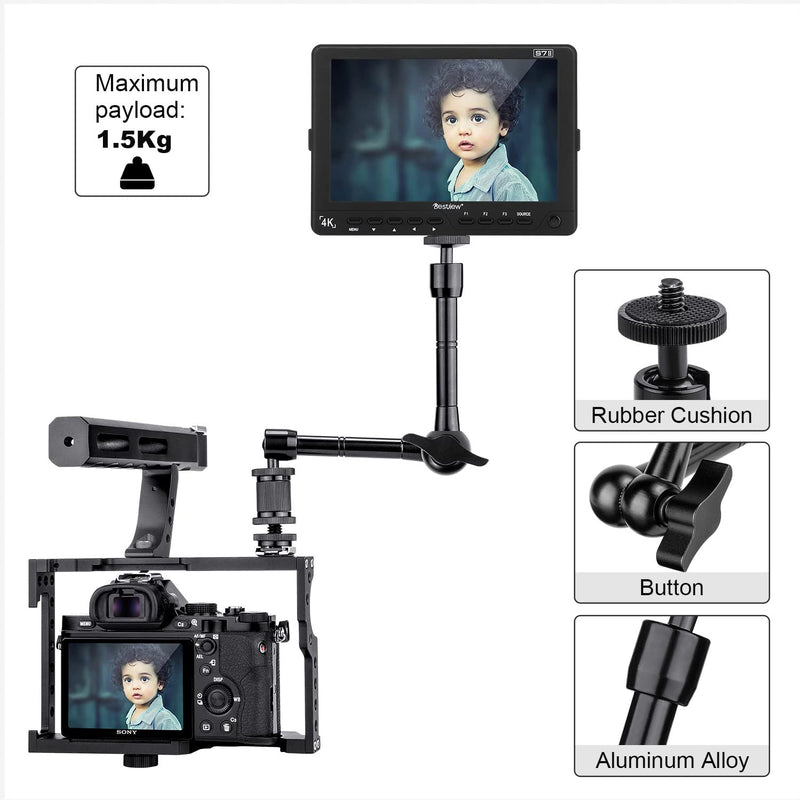 FOMITO 11" Articulating Magic Arm with Super Clamp, Heavy Duty Camera Mount for DSLR Rig, LED Video Lights, LCD Monitors, 1/4"-3/8" Thread, Max Load 4.4lbs