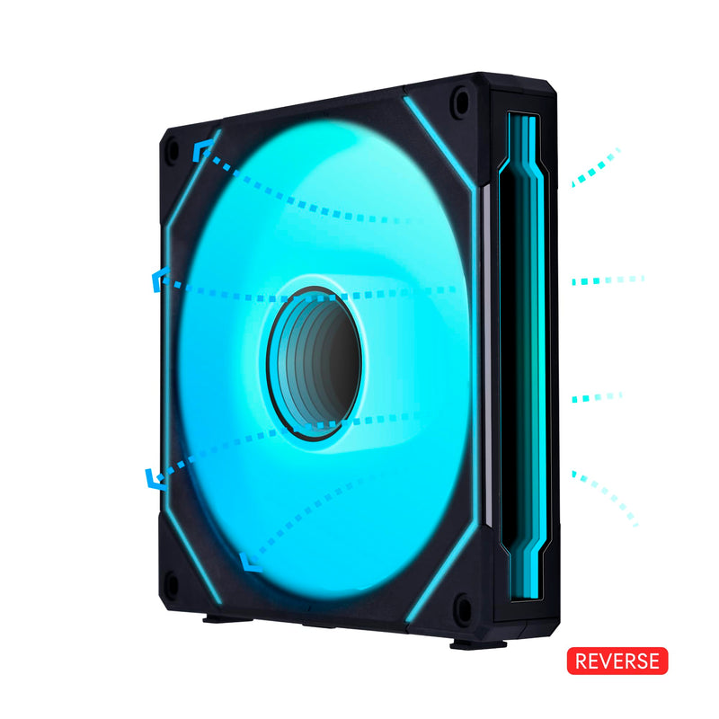 Lian Li UNI Fan SL-Infinity 140 Reverse Blade-Single Pack-ARGB Fan-Daisy-Chain Design-Infinity Mirror-Customizable Lighting Effects-Without Controller-Black-(14RSLIN1B) SLIN140-R Reverse Single Pack Black