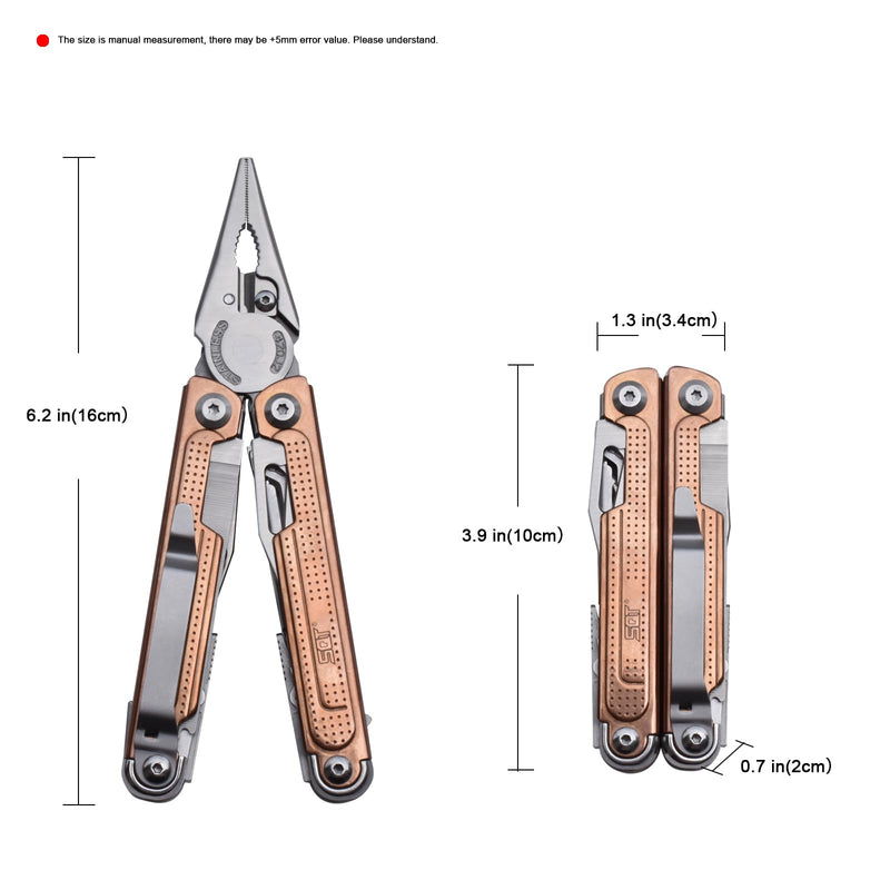 SQT2048-C 20-in-1 Multitool Pliers, Stainless Steel Multi Tool with Safety Lock, Pocket Clip, Foldable EDC Tool for Outdoor Camping Hiking Fishing Repair,Gift for Men, Rose Gold SQT2048-C