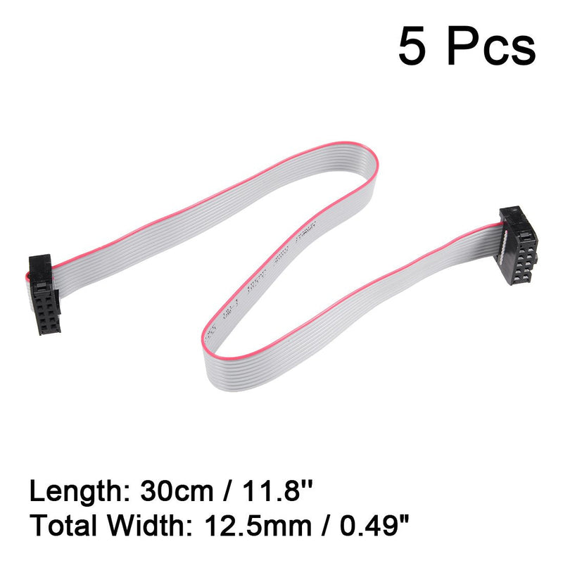 uxcell IDC 10 Pins Connector Flat Ribbon Cable Female Connector Length 30cm 2.54mm Pitch,5pcs