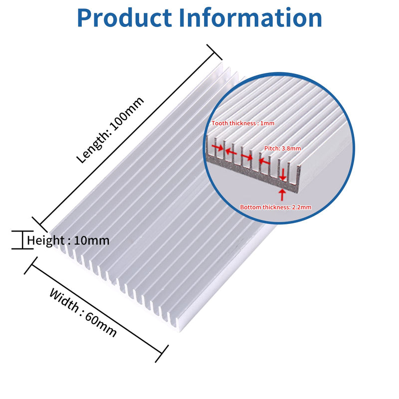 Aluminum Heat Sink/Cooling Fins, Aluminum Heat Sink Diffusion Cooling Fin for Ic Led Amplifier Transistor, 100×60×10mm