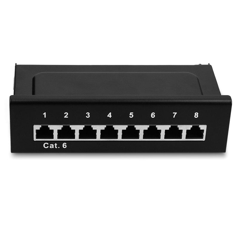 kwmobile 8 port patch panel Cat6 distributor - distribution panel patch panel Cat 6 cable with ground cable - including screws dowels for wall mounting - black