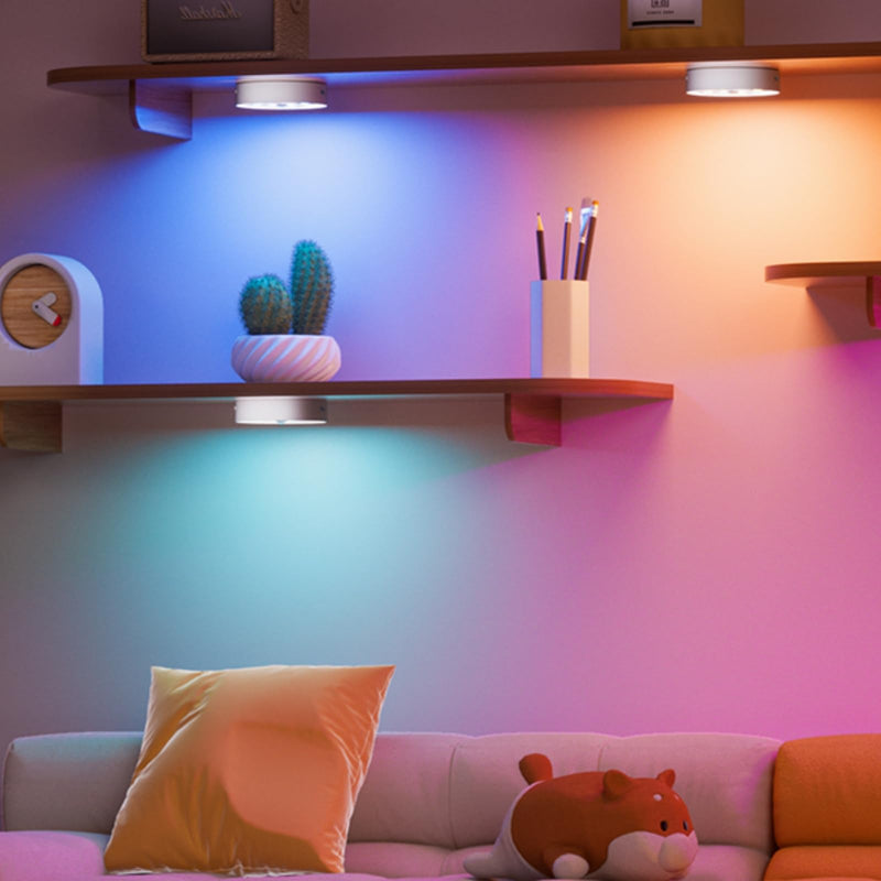 Puck Lights with Remote, Rechargeable 1500mAh Motion Sensor Night Lights, 13 RGB Colors, Dimmable LED Under Cabinet Lighting, Magnetic Stick-On Lights for Closet, Kitchen, Stairs, Counter, 6 Pack RGB Multicolor