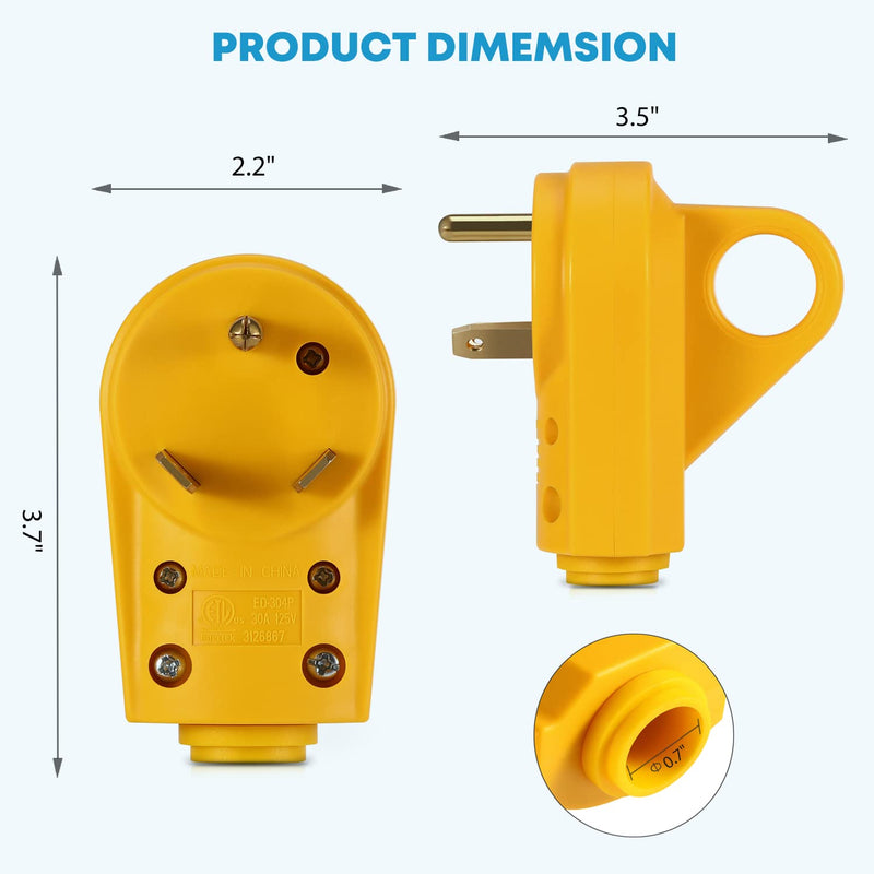 Kohree RV Replacement Plug 30 Amp Male, 125V RV Receptacle Plug, Heavy Duty RV Electrical Camper Plug Adapter with Ergonomic Grip Handle, Yellow 30A RV Male Plug