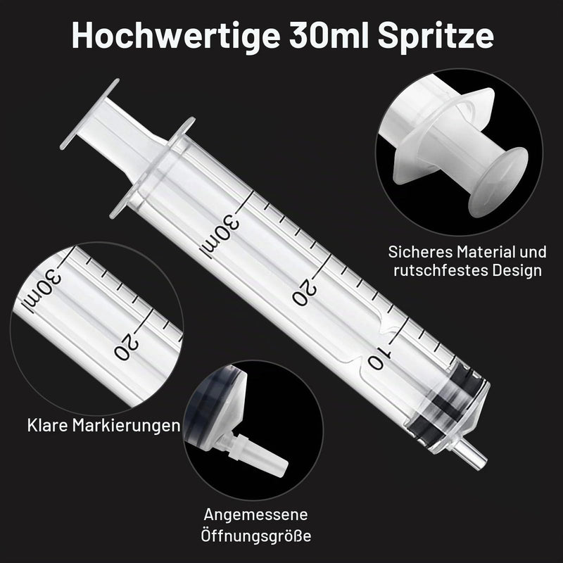 Sterile Syringes with Lid Plastic Syringe 30 ml Pack of 16 | Reusable plastic syringe for small pet feeding, laboratory, plant watering, engine oil or brake fluid 16 pieces 30ml