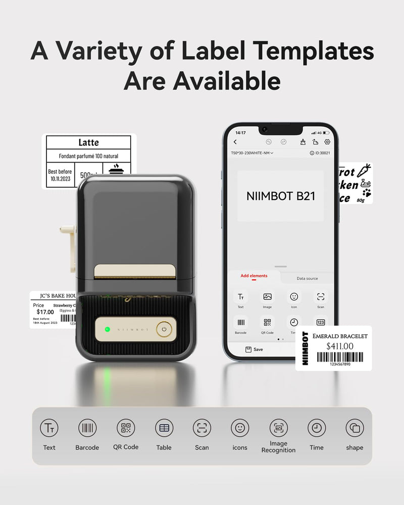 NIIMBOT B21 Label Maker, 2 Inch Portable Thermal Label Printer, Label Maker Machine with Tape, Compatible with Android, iOS & PC,Labeling for Home Storage Office and Small Business,Black Black