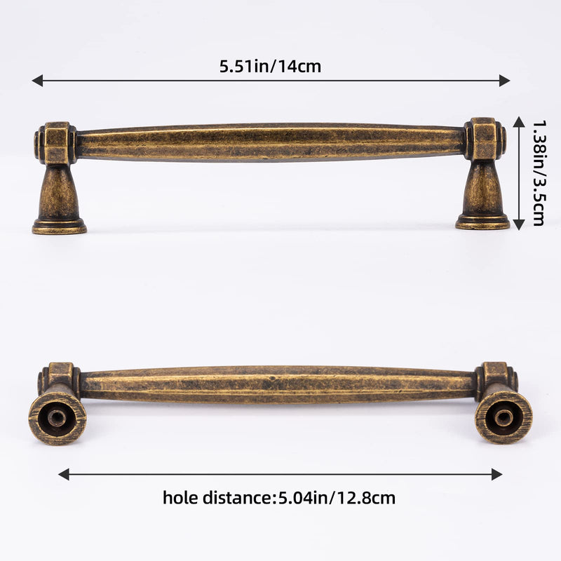 5Inch Antique Drawer Pulls, 6 Pack Antique Brass Cabinet Hardware, Solid Vintage Dresser Pulls, Aged Gold Brass Drawer Handles, Zinc Alloy. antique pulls 6pcs