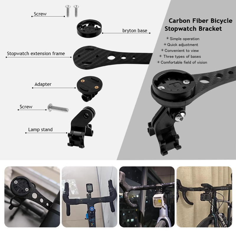 Mesee Bicycle Out Front Mount, Road Bike Computer Mount Carbon Fiber Integrated Handlebar Computer Holder Extension for Holding Bike Computer, Action Camera, Cycling Lights, Flashlight, Headlight