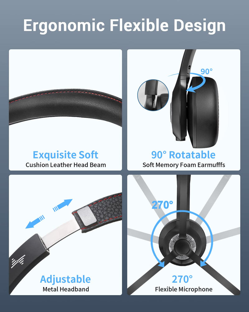 Bluetooth Headset with Microphone, Wireless Headphones with ENC Noise Cancelling mic Mute V5.2 On-Ear Wired for Laptop/iPhone/Android/Cell Phones/Computer/Zoom/Skype Bluetooth