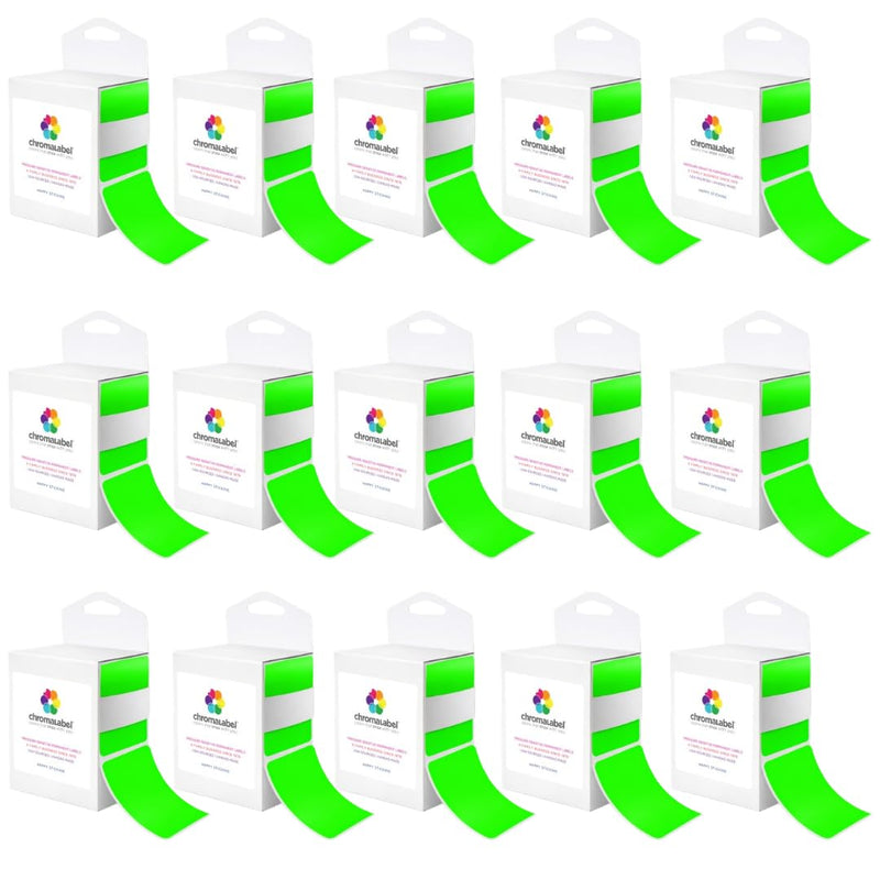 ChromaLabel 2 x 3 Inch Rectangle Labels, High Visibility Color Coded Label, Rectangular Sticker Label - 250 Adhesive Labels per Dispenser Box, Fluorescent Green - Case of 15