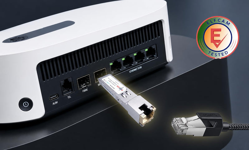 Elfcam - 10Gb SFP+ to RJ45 Transceiver Module 30m, 10Gbase-T RJ45 Connector 30 Meters, Compatible with Cisco SFP-10G-TS and Open Switch 10Gbase-T-30m