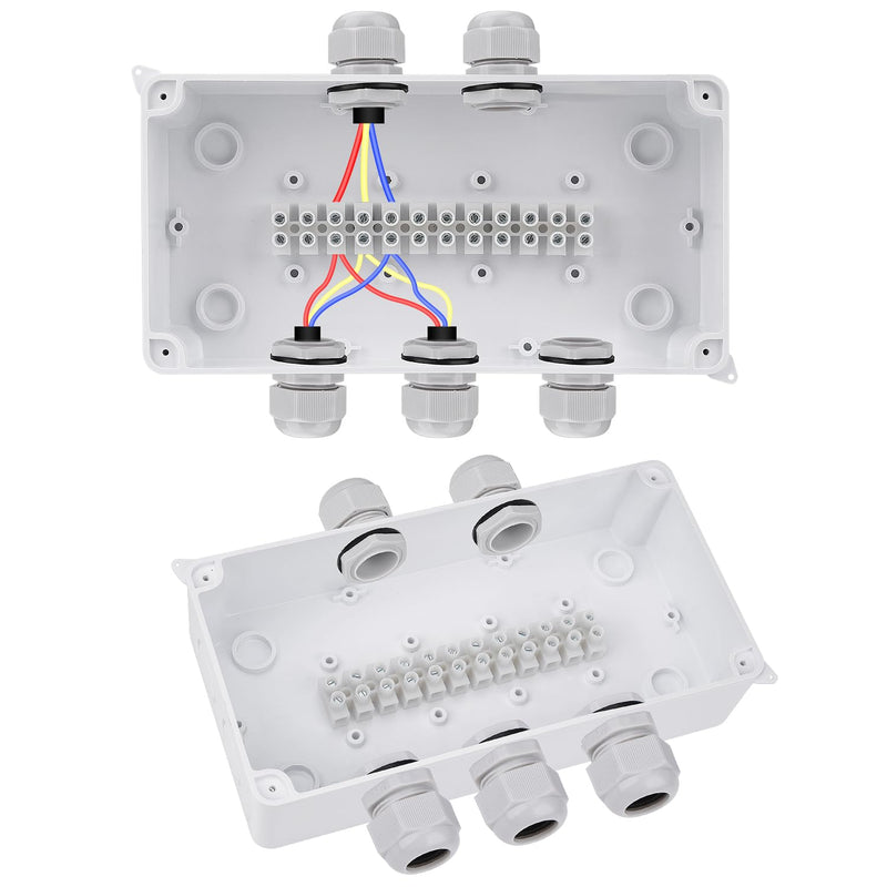DAMORON junction box IP65 waterproof, surface-mounted junction box, Ø12-15 mm, ABS junction box large, flush-mounted junction box for wet rooms Floor, distribution box white (200x100x70mm) white