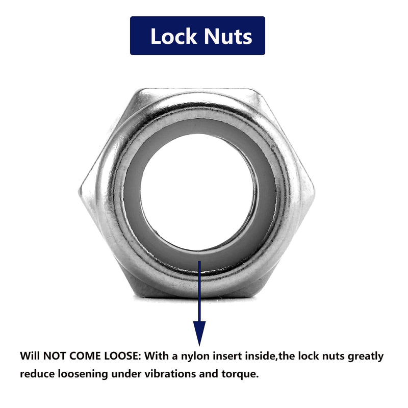 1/2-13 Nylon Insert Hex Lock Nuts 50Pcs 304 Stainless Steel Locknuts, Hex Drive, Bright Finish, by SG TZH 50 1/2-13