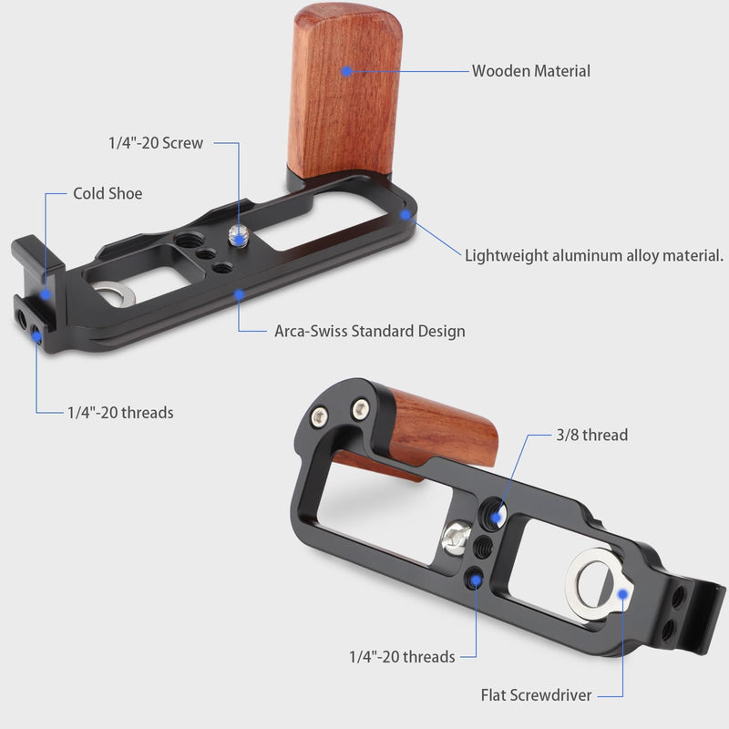 Leftfoto X100V Camera Handgrip L Plate Bracke with Wooden Grip for Fujifilm X-100V Vlog Digital Camera,with Arca Swiss Type Bottom Plate and Cold Shoe