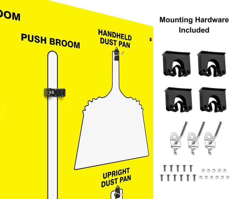 Clean & Sweep 5S Shadow Board/Wall Mount Broom Holder, 68" x 30" Board, 5S Cleaning Station - with Broom and Dustpan Set Included, Made in The USA by AccuformNMC, Yellow/White, PSB616YLWT