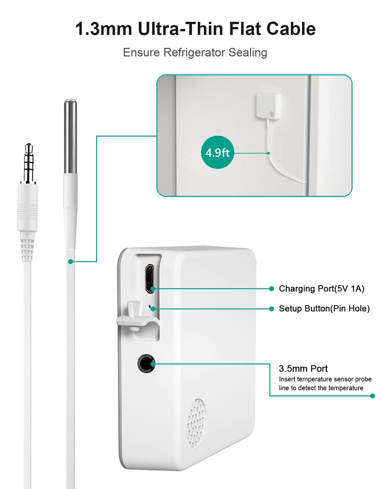 MOCREO WiFi Thermometer Freezer Alarm, Email Alert, App Notification, Data Record Export, No Subscription Fee, Remote Wireless Temperature Sensor for Refrigerator, Freezer, Hot Tub (2 Pack) 1 No LCD Hub + 2 Sensors