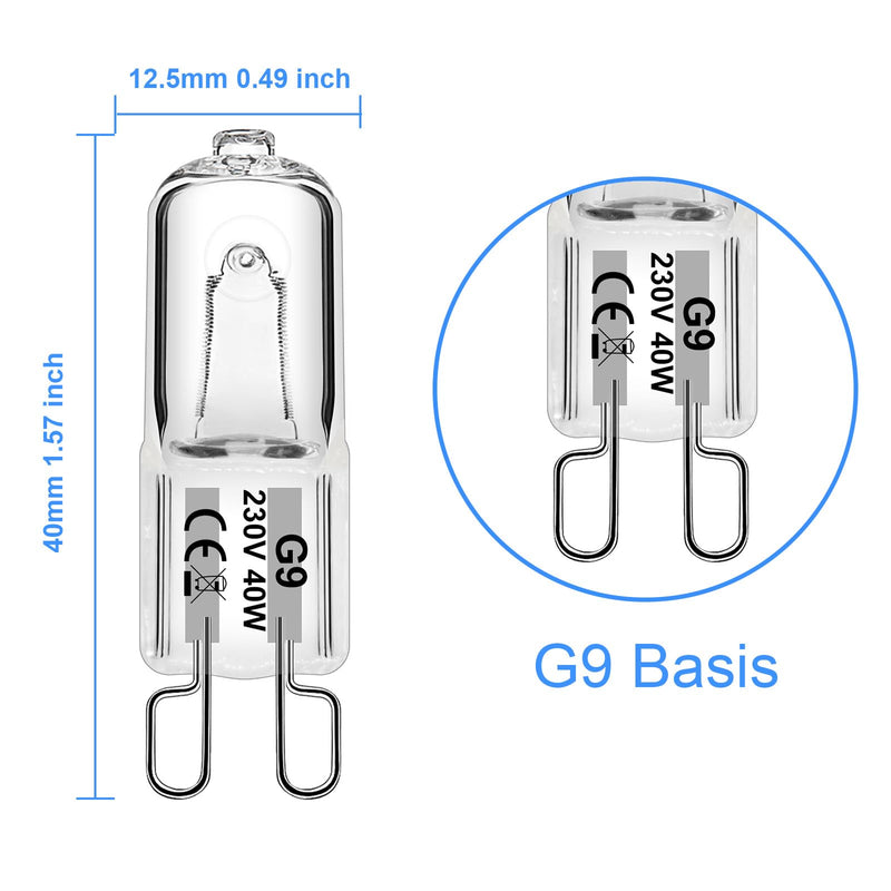 WeshLMPO Light bulb G9 12 pieces halogen G9 40W dimmable halogen bulb G9 230V 2700K for wall lamp, candlestick, floor lamp 40W-12 pieces
