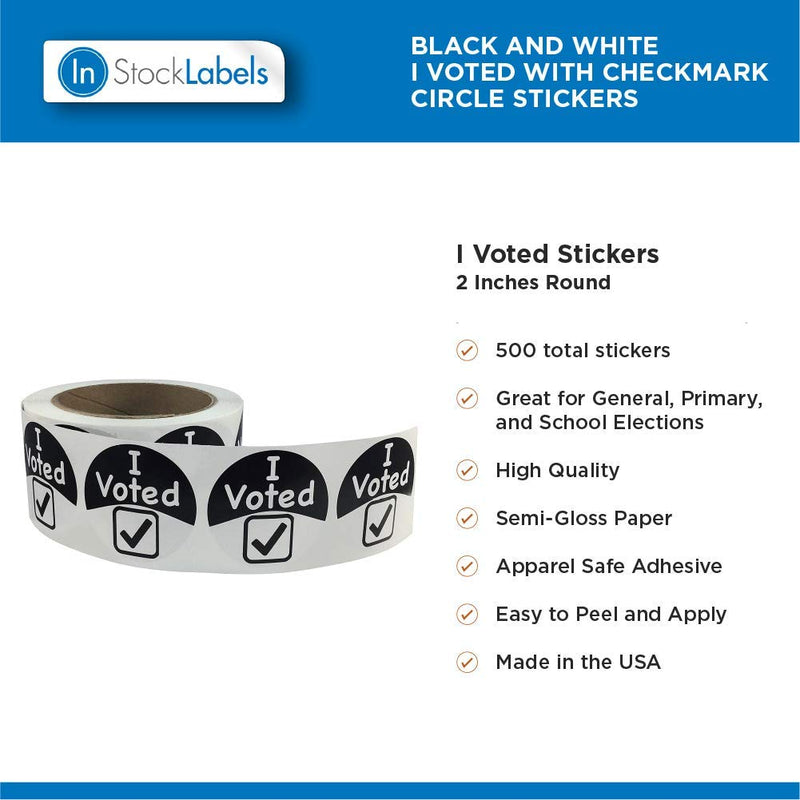 InStockLabels I Voted Black-and-White Circle Stickers, 2-Inch Round Labels, Pack of 500