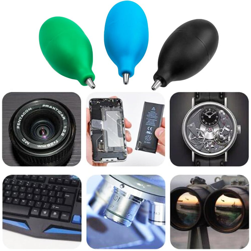 3Pcs Blowing Dust Ball Air Blower, Mini Squeeze Ball Pump Metal Nozzle, Rubber Blowing Pump Cleaning Tool for Camera Lens Watch Mobile Phone Computer Repairing