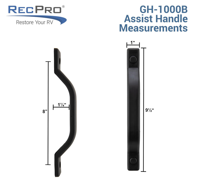 RecPro RV Grab Assist Handle | 9 1/2 Inches | Black or White | Exterior Assist Handle (2 Handles, Black) 2 Handles