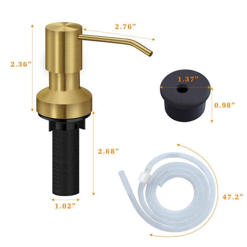 Sink Soap Dispenser for Kitchen Sink, Countertop Built in Sink Soap Dispenser with 47”Extension Tube kit, No Need to Fill The Little Bottle Again (Golden) Golden