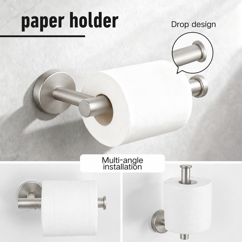 Silver 5 Pieces Bathroom Hardware Set, 16 Inch Bathroom Towel Holder, Wall-Mounted Towel Bar, Towel Racks for Bathroom, Robe Towel Hooks, Toilet Paper Holder Silver