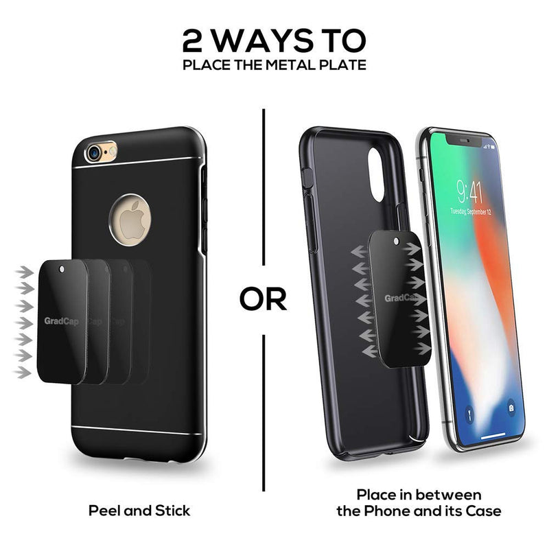 Metal Plate for Magnetic Phone Mount - 4 Packs Universal Ultra Thin Black Metal Disc w/Strong 3M Adhesive Sticker - Replacement Accessory Kit - 2 Rectangle (1.75"x2.5") & 2 Round (1.5"x1.5")