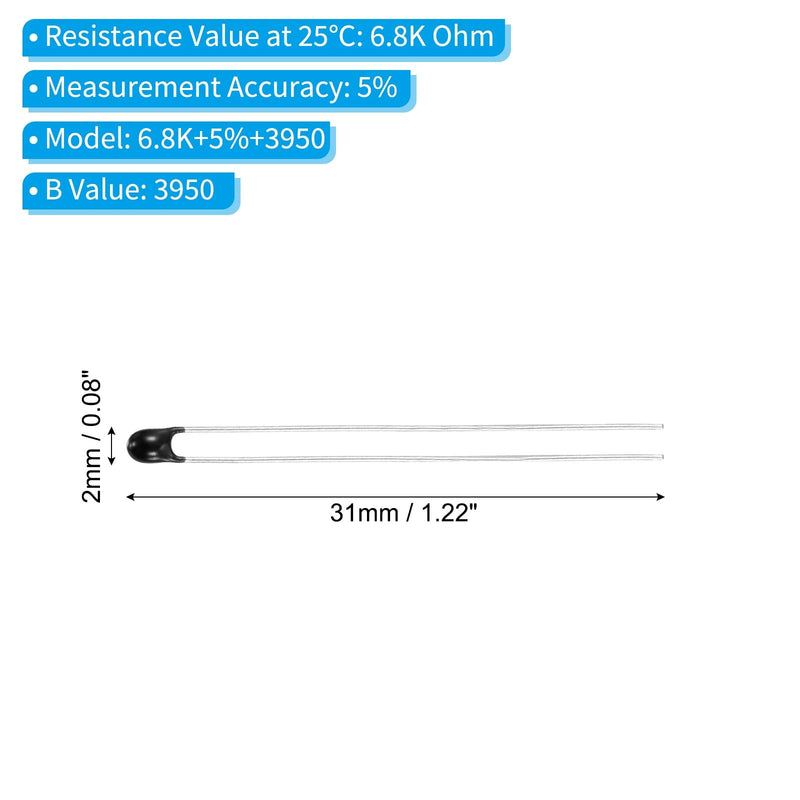 PATIKIL NTC Thermistor Resistors 60 Pieces 6.8K Ohm 3950 5% Accuracy High Sensitive Current Limiter Temperature Sensor for Temperature Measurement Black