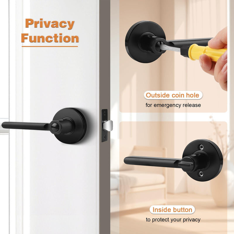 Probrico Privacy Door Handles for Bedroom and Bathroom Black Privacy Door Handle Lever, Keyless Interior Door Handles Bed Bath Door Lockset, 1 Pack