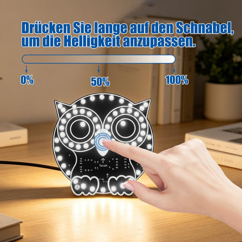 Owl Shaped LED Light Soldering Kit, DIY Soldering Project Soldering Exercise Set | For beginners, touch control 3 light modes, electronic kit soldering set for STEM lessons