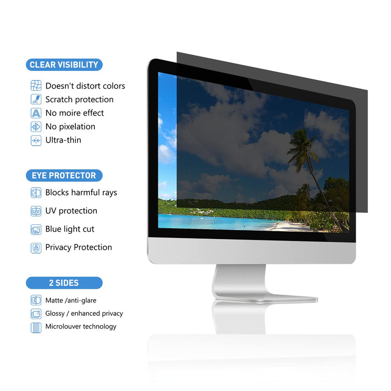 24 Inch Computer Privacy Screen Filter for Desktop Widescreen Monitor 16:9 Aspect Ratio - Anti-Glare - Blocks 96% UV - Anti-Scratch (2 Pack) 24.0 Widescreen (16:9) Black