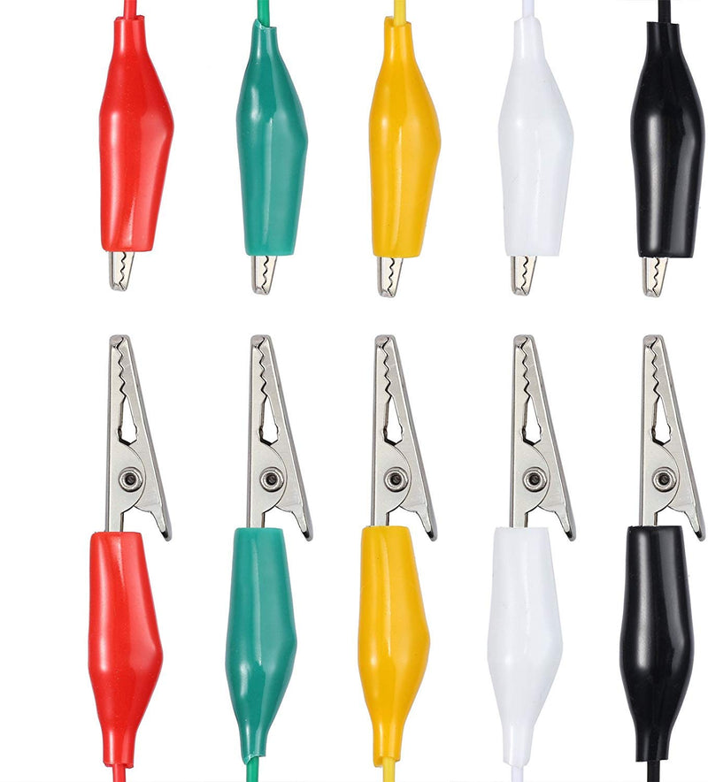 Gebildet Soldered Test Leads with Crocodile Clips Set Insulated Test Cable Double Clamps 50 cm Pack of 30 Red/Green/Yellow/Black/White-30pcs