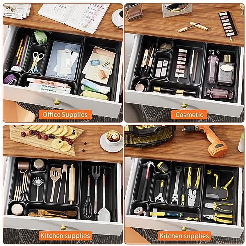 46 Pack 5-Sizes Large 12'' Tool Box Organizer Tray, Tool Box Organizers and Storage, for Hammer, Wrench, Screw, Small Parts Toolbox Organization, Tool Cart Chest Garage Drawer Organizer Tray, Black 5 - Sizes 46PCS - Black
