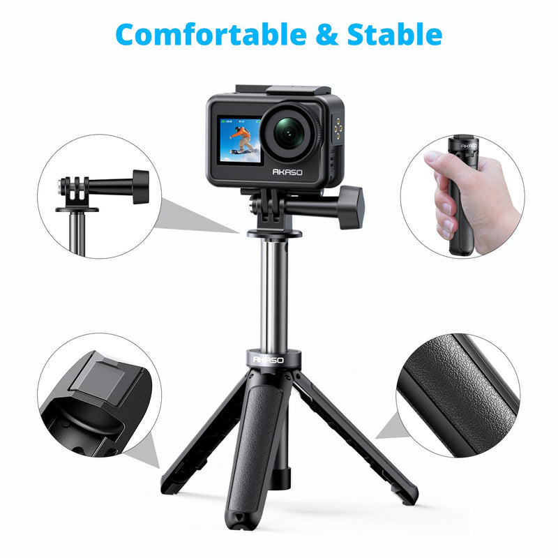 AKASO Mini Selfie Stick Tripod Lightweight Extension for Shooting Video Vlog Accessories Compatible with AKASO Action Camera EK7000/Brave 4/Brave 7 LE/Brave 7/GoPro Hero12/11/10/ 9/Max/DJI Osmo Action (22cm) Selfie Stick Tripod