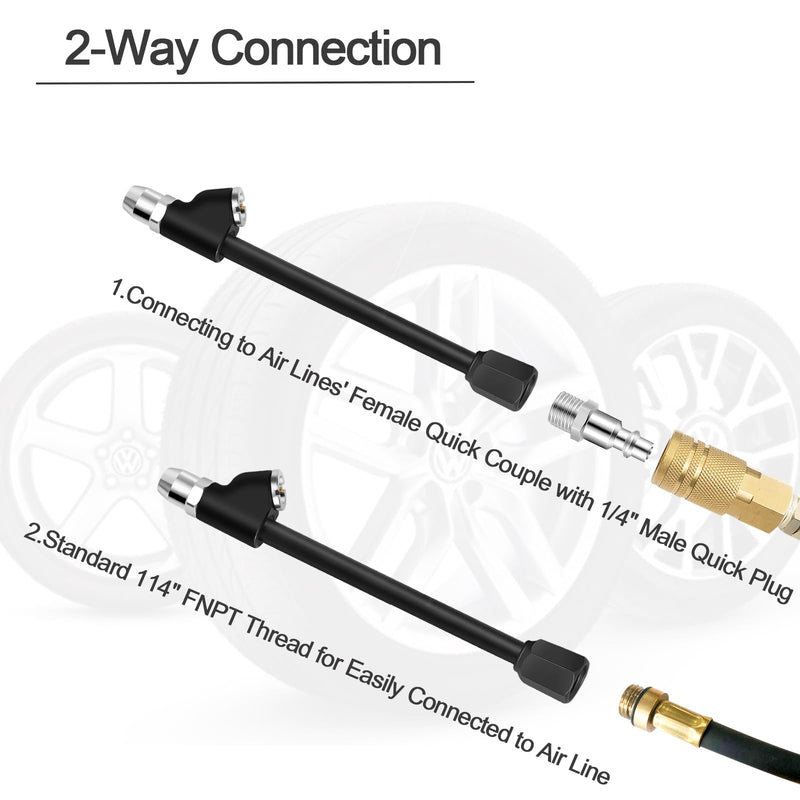 GODESON Air Chuck,1/4" FNPT Extended Reach Dual Head Air Chuck with Quick Plug,2-Way Connect Tire Chuck for Bikes,Motorcycle,Car,and Etc,Tire Air Chuck for Tire Inflator Gauge or Air Compressor