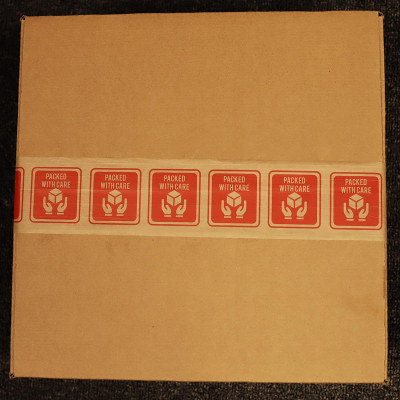 InStockLabels.com Premium Water Activated Tape Fiber Reinforced Packing for Heavy Duty Packaging and Shipping - 3"" x 450', Large Gummed Brown Paper Tape Packed with Care Print