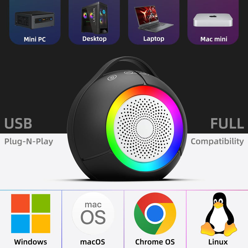 USB Computer Speakers for Desktop PC | Portable Plug-N-Play Laptop Speakers with Dynamic RGB Light, Ultra-Clear Sound, Loud Volume, Deep Bass, Touch Control, Compatible with Windows, macOS, ChromeOS